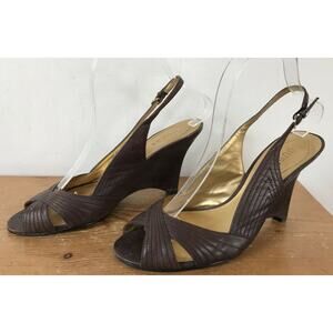 Guess Gladdie Womens Brown Leather High Heels Strappy Wedge Sandals 7.5M 38